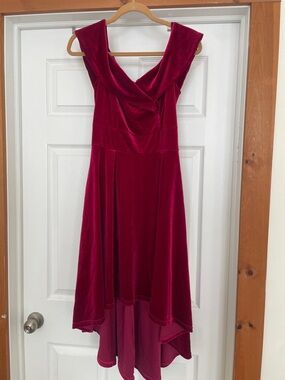Velvet Off-Shoulder A-Line Dress in Deep Berry